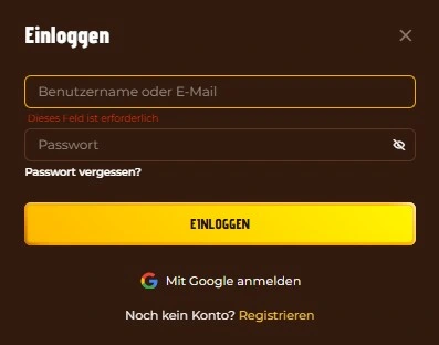 Anmeldefenster mit E-Mail- oder Benutzernamenfeld und Passwort
